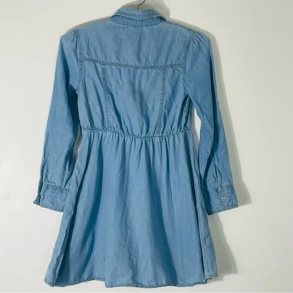 Justice Denim Style Cotton Lyocell Long Sleeve Blue Dress Size 10